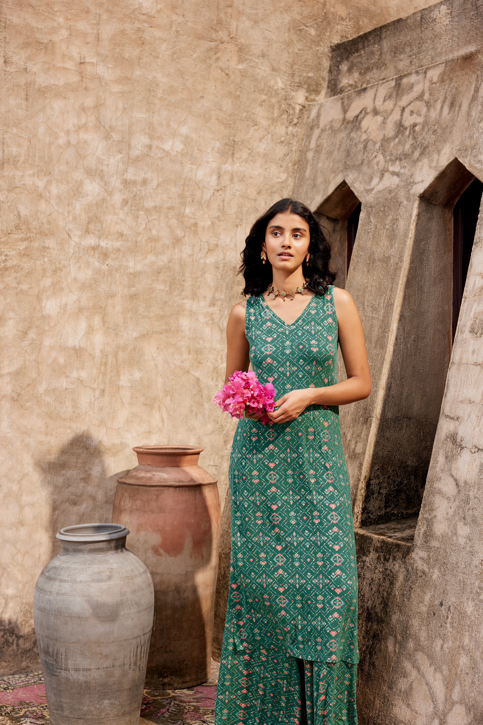 Green Viscose Knit Kurta Set